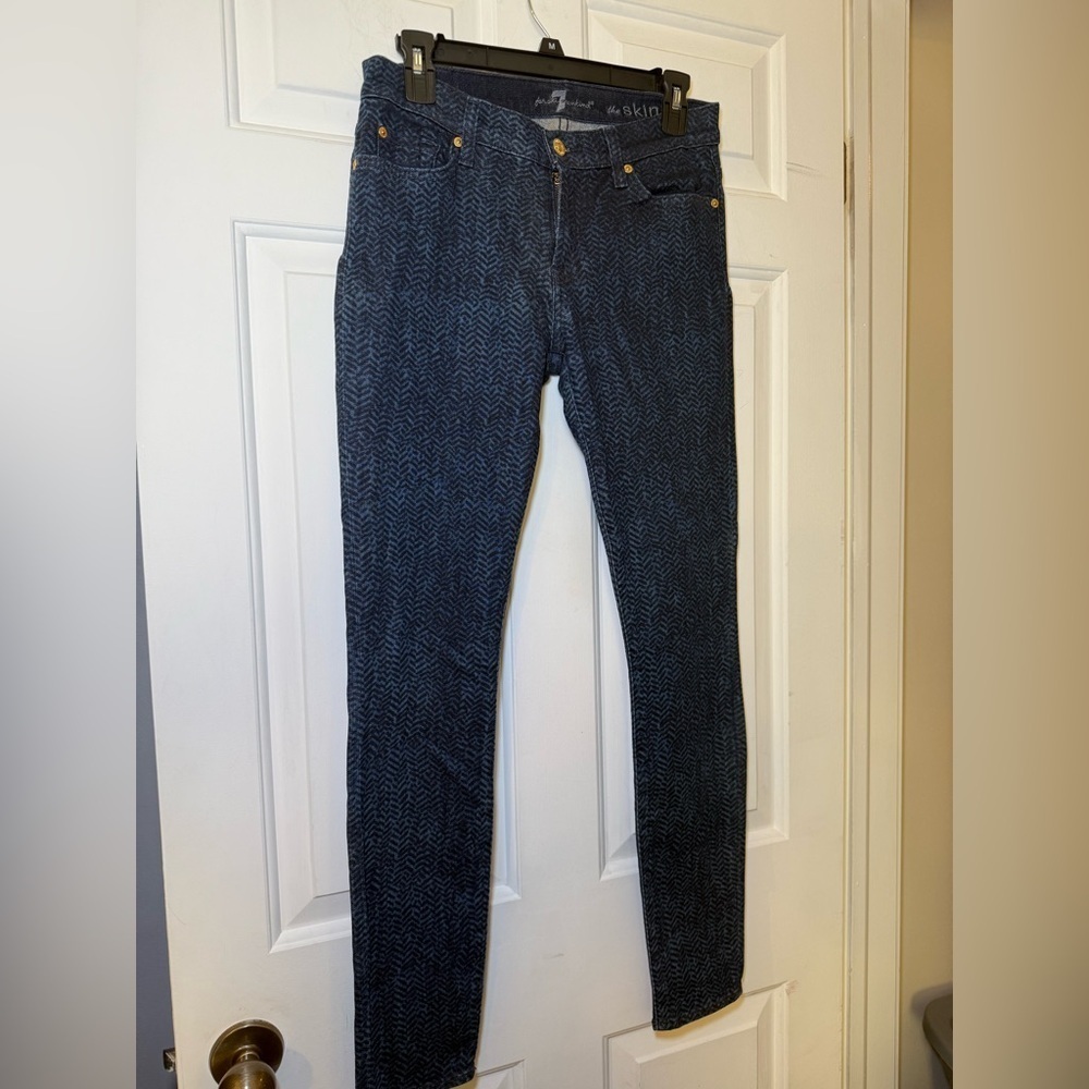 7 For All Mankind The Skinny 2 Tone Blue Herringbone Woman’s Jeans Size 29 USA
